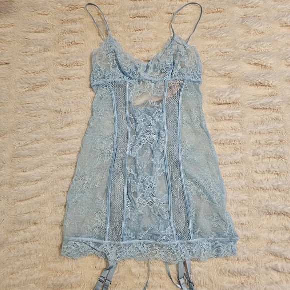 Victoria's Secret Other - Victoria's Secret Blue Lace Garter Slip XS